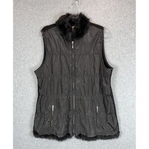 Chicos Vest Womens‎ 12 Black Faux Fur Knit Sherpa Lined Full Zip Puffer Jacket